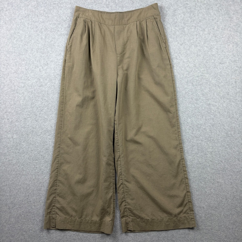 Pact Pants Women Medium Tan Cotton Canopy Linen Organic Pleated Trouser Wide Leg